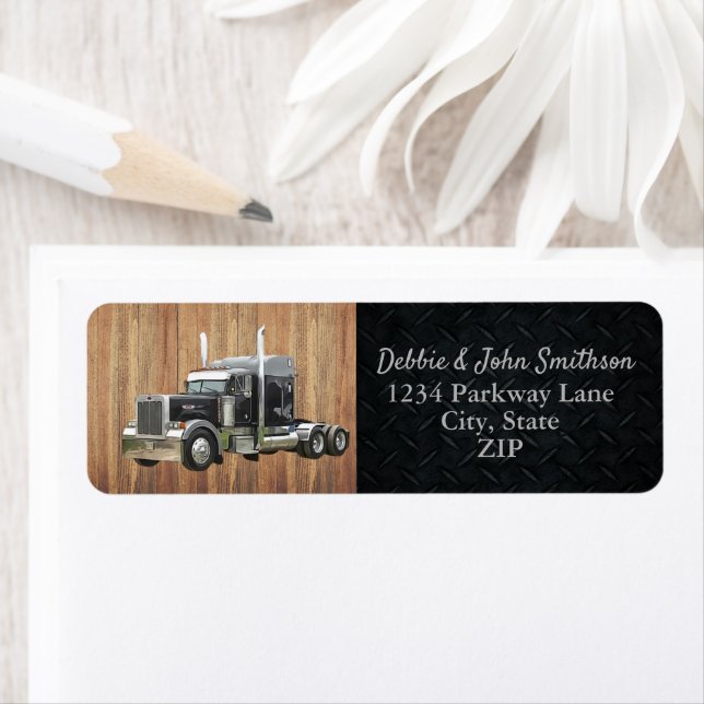 Semi Truck Driver Trucker Business Return Address Label (Insitu)