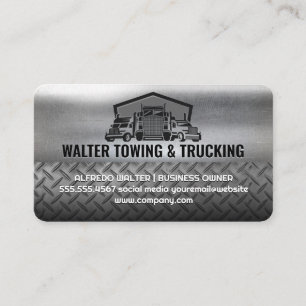Semi Truck Fleet Logo   Industrial Steel Metallic Business Card