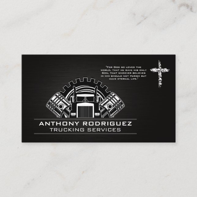 Semi Truck Gears and Pistons | Cross Business Card (Front)