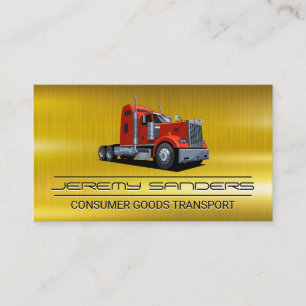 Semi Truck Gold Metal Business Card