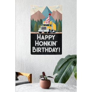 Semi Truck Happy Birthday Party Funny Transport Banner