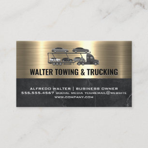 Semi Truck Hauling Cars   Metallic Gold Marble Business Card