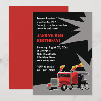 Semi Truck Hot Rod Boys Birthday Invitation