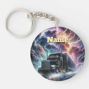 Semi Truck in a Vibrant Lightning Storm Key Ring