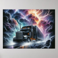 Semi Truck in a Vibrant Lightning Storm