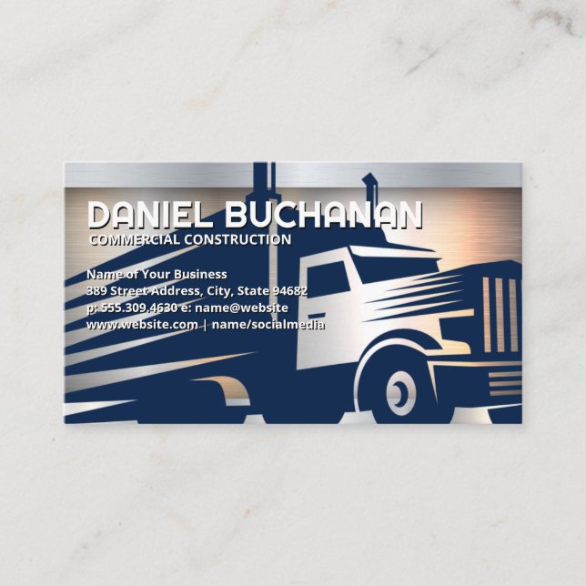 Semi Truck | Logistics | Metallic Business Card (Front)