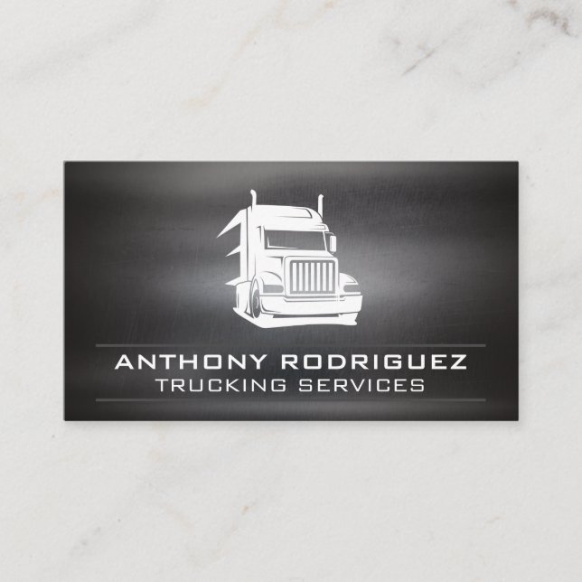 Semi Truck Logo | Dark Scratched Steel  Business Card (Front)