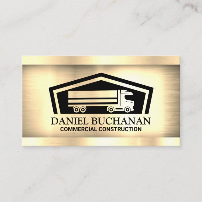 Semi Truck Logo | Gold Metallic Business Card (Front)