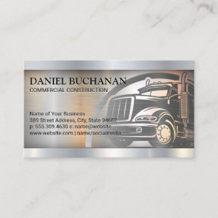 Semi Truck Logo Metallic Brushed Background Business Card