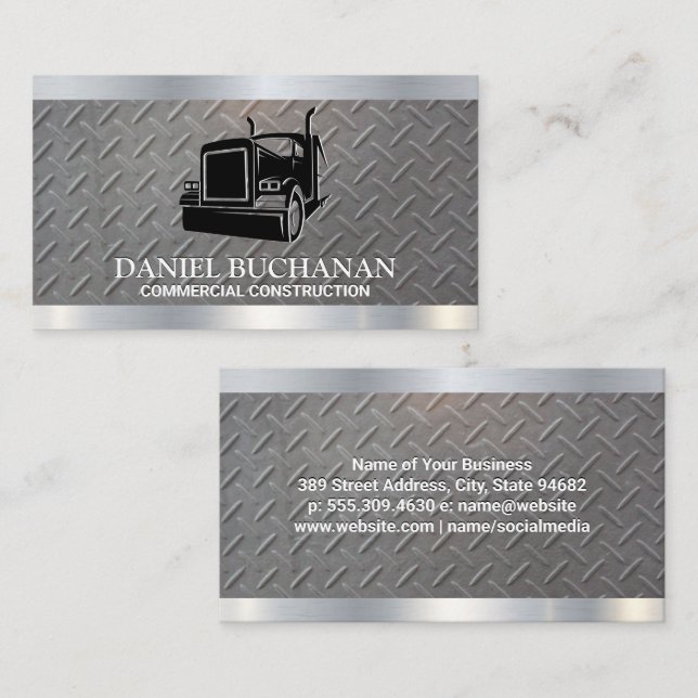 Semi Truck Logo | Metallic Steel Business Card (Front/Back)