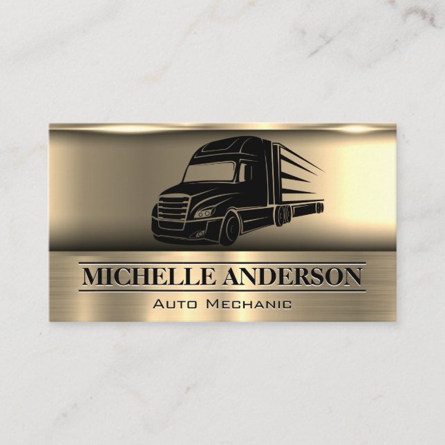 Semi Truck | Metallic Background Business Card (Front)