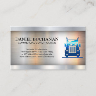 Semi Truck Metallic Industrial Background Business Card