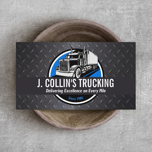 Semi Truck Professional Trucking Black Metal Busin Business Card (trucking business card)