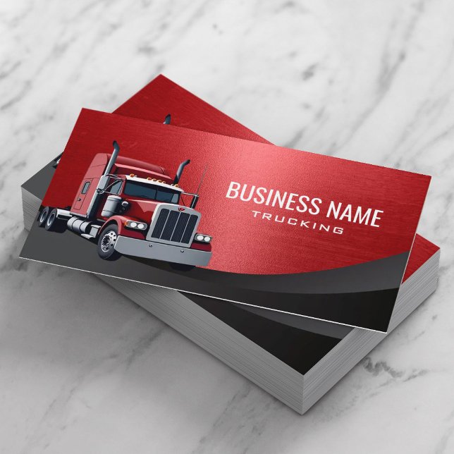Semi Truck Professional Trucking Red Metal Business Card (Creator Uploaded)
