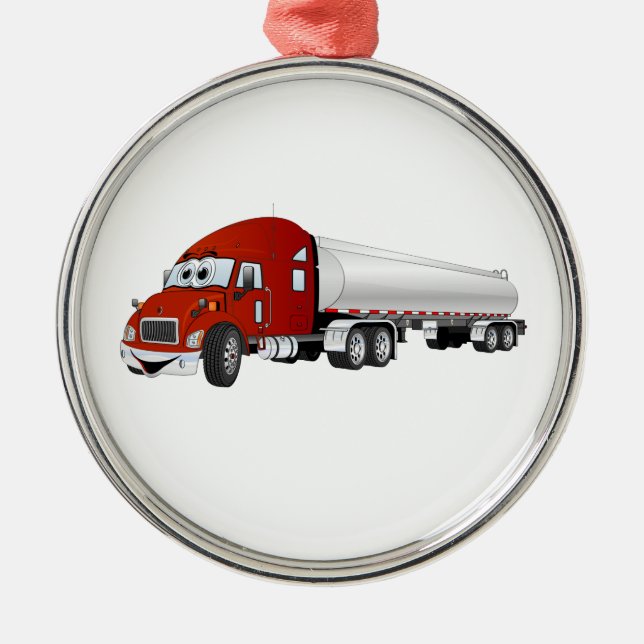 Semi Truck Red Silver Tanker Trailer Cartoon Metal Tree Decoration (Front)