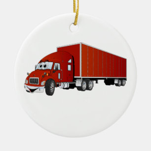 Semi Truck Red Trailer Cartoon Ceramic Tree Decoration