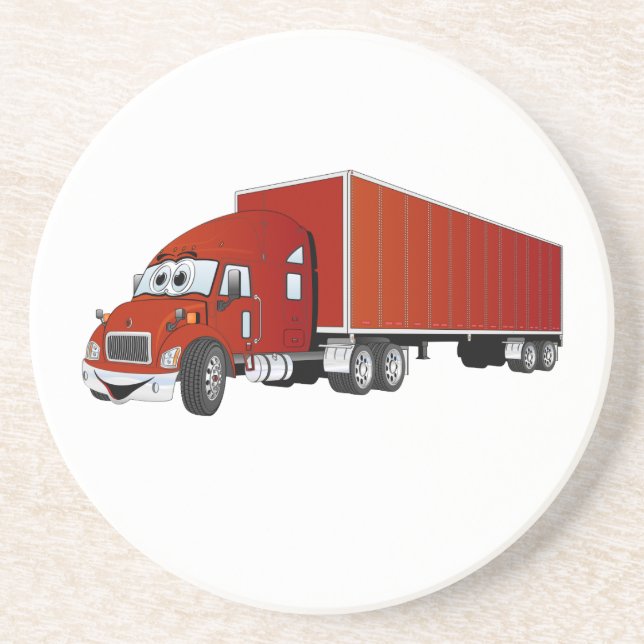 Semi Truck Red Trailer Cartoon Coaster (Front)