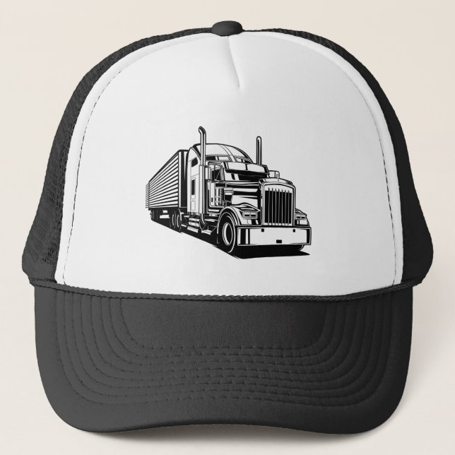 Semi Truck Tractor Trailer Transportation Vehicle  Trucker Hat (Front)