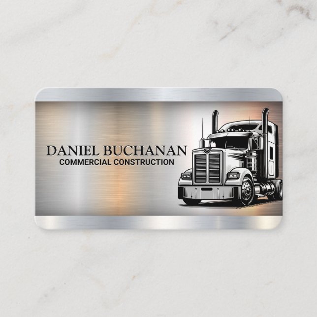 Semi Truck Transport Driving | Metal Business Card (Front)