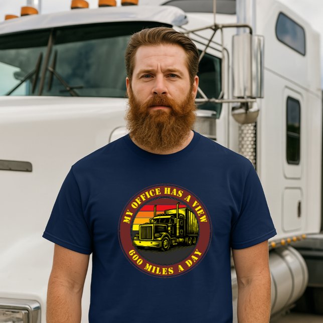Semi Truck Trucking Over Retro Sunset Template T-Shirt (Creator Uploaded)