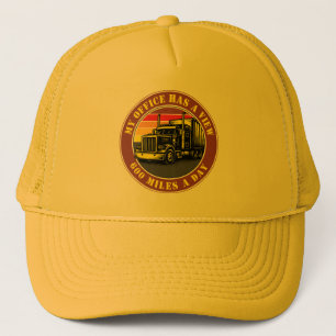 Semi Truck Trucking Over Retro Sunset Template Trucker Hat