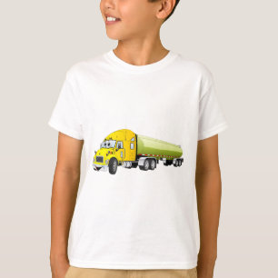 Semi Truck Yellow Green Tanker Trailer Cartoon T-Shirt
