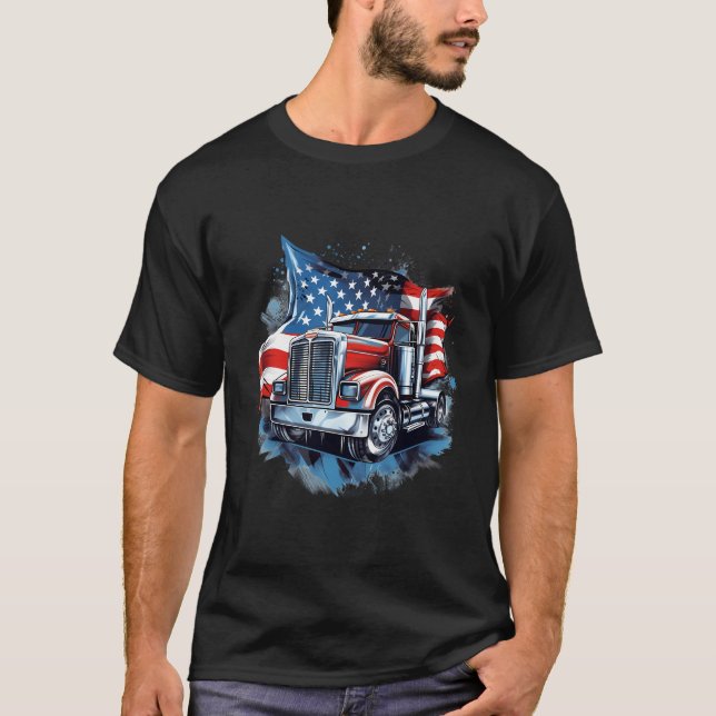 Semi Trucks Driver Usa American Flag Patriot Truck T-Shirt (Front)