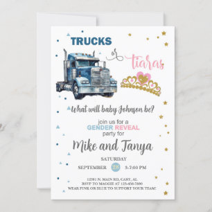 Semi Trucks or Tiaras gender reveal invitation. Invitation