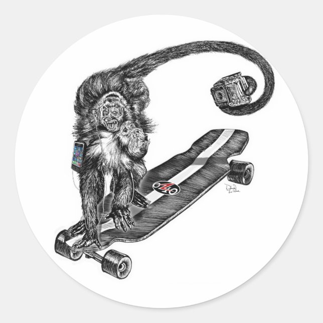 Semian Skateboard Selfie Classic Round Sticker (Front)