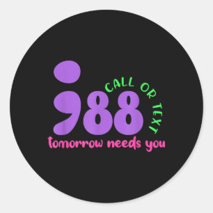 Semicolon Awareness Hotline 988 Illustration Classic Round Sticker