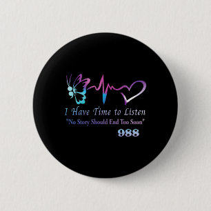 Semicolon Butterfly Heartbeat Prevention Hotline 6 Cm Round Badge