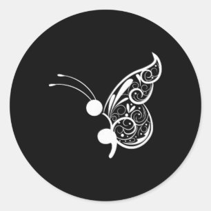 Semicolon Butterfly Pocket Butterfly Mental Health Classic Round Sticker