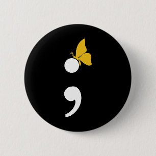 Semicolon Butterfly Suicide Depression Prevention 6 Cm Round Badge