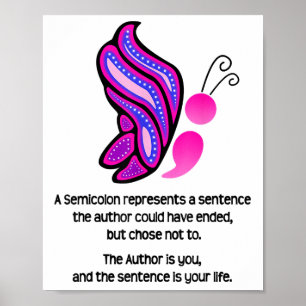 Semicolon Butterfly Suicide Prevention Awareness Poster