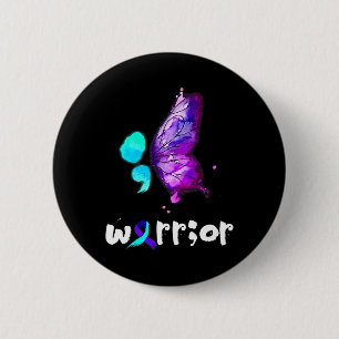Semicolon Butterfly Watercolor Suicide Prevention  6 Cm Round Badge