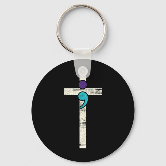 Semicolon Cross Mental Health Awareness Costume Wa Key Ring (Front)