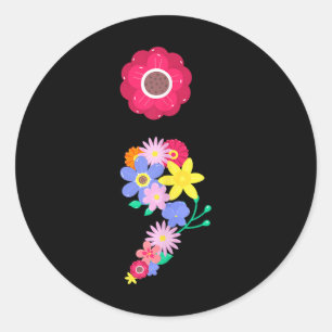 Semicolon Flower Mental Health S Awareness Prevent Classic Round Sticker