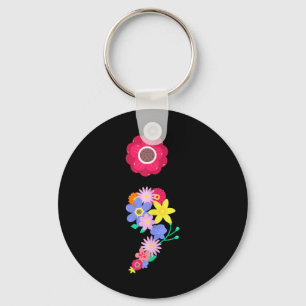 Semicolon Flower Mental Health S Awareness Prevent Key Ring