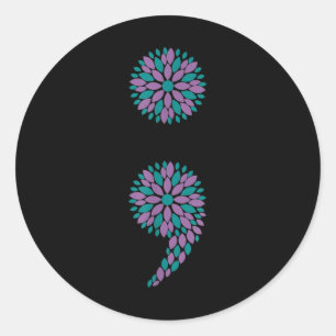 Semicolon Flower Suicide Awareness Mental Health W Classic Round Sticker