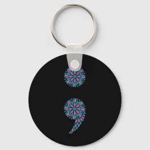 Semicolon Flower Suicide Awareness Mental Health W Key Ring