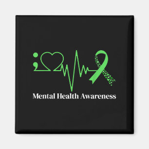Semicolon Heart Beat Green Ribbon Mental Health Magnet