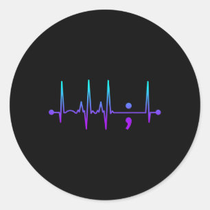 Semicolon Heart Beat Suicide Awareness Suicide Pre Classic Round Sticker