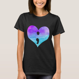 Semicolon Heart Suicide Awareness Mental Health Wa T-Shirt