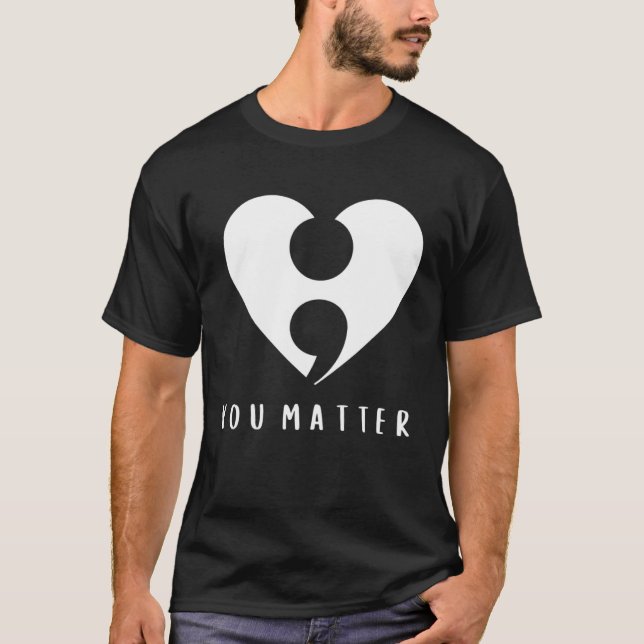 Semicolon Heart Suicide Prevention Mental Health T-Shirt (Front)