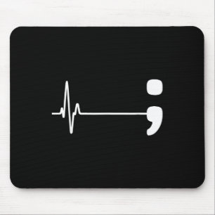 Semicolon Heartbeat Flatline Suicide Prevention Aw Mouse Pad