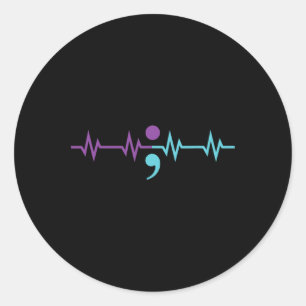 Semicolon Heartbeat Heartrate Suicide Prevention A Classic Round Sticker