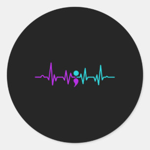Semicolon Heartbeat Suicide Prevention Awareness  Classic Round Sticker