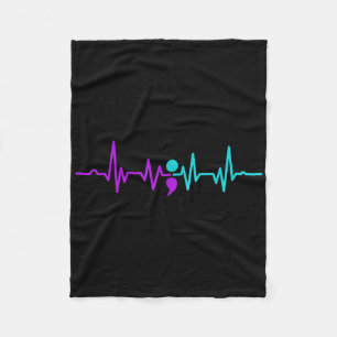 Semicolon Heartbeat Suicide Prevention Awareness Fleece Blanket
