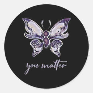 Semicolon Project Depression Awareness Butterfly Y Classic Round Sticker