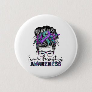 Semicolon Suicide Awareness Messy Hair Bun For Wom 6 Cm Round Badge